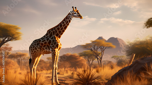 Giraffe in the wild savannah, wild giraffe, wild animal, giraffe © MrJeans