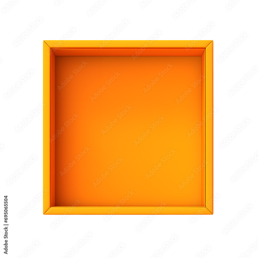 Top view of orange opened box with empty space for product display or similar cases. Ready for mockup. Transparent PNG inside Top view of orange opened box with empty space for product display or similar cases. Ready for mockup. Transparent PNG inside