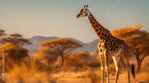 Giraffe in the wild savannah, wild giraffe, wild animal, giraffe