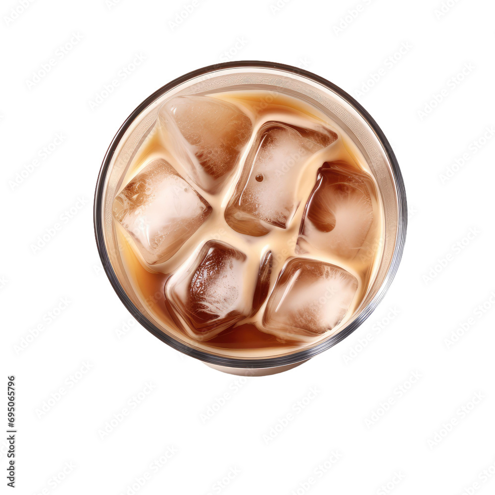 Iced coffee isolated on a transparent background, top view Iced coffee isolated on a transparent background, top view