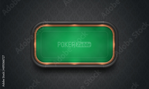 Poker table with green cloth on dark background. Vector illustration.