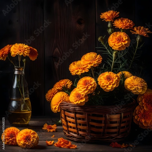 baskit of marigold flowers photo