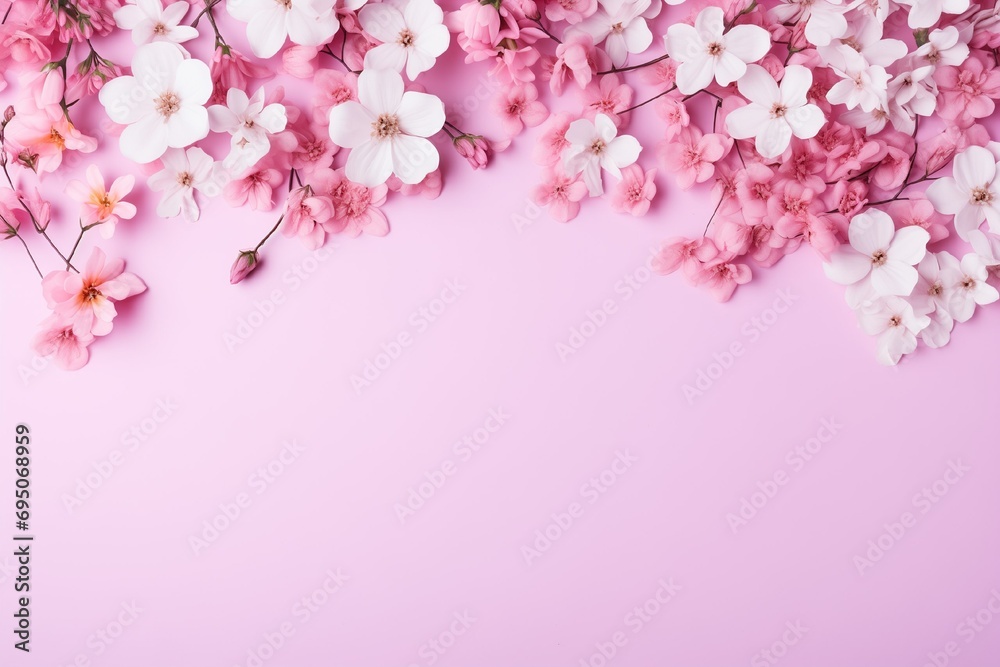 Background for valentine's day and 8th march. Pink and white blossom on pink isolated background