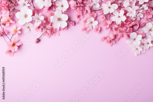 Background for valentine's day and 8th march. Pink and white blossom on pink isolated background © Katerina