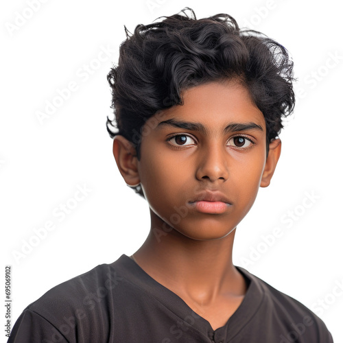 Tamil boy isolated on transparent background. Portrait of pakistani teenager