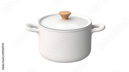 White ceramic cooking pot or saucepan isolated on transparent or white background