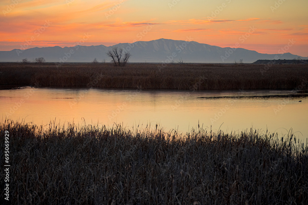 Sunsets over the marsh and the mountains