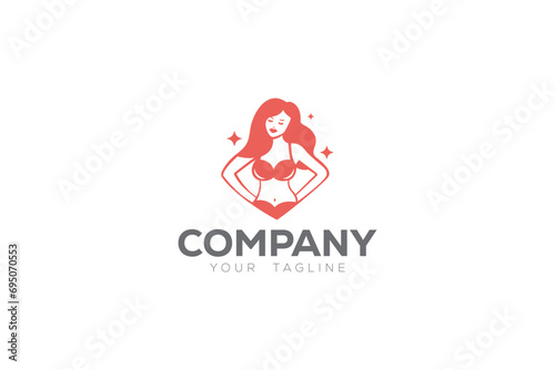 Lingerie Store is a logo design of a beautiful woman with long hair wearing a nightgown in purple color. 