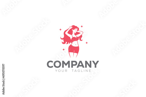 Lingerie Store is a logo design of a beautiful woman with long hair wearing a nightgown in purple color. 