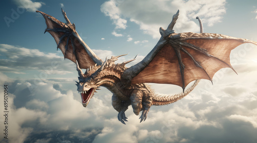 Fantasy dragon flying through the air, dragon fly, flying, air dragon photo
