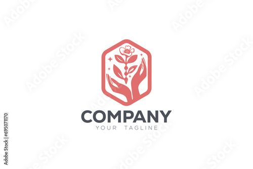 Nail Salon is a logo design of two feminine hands with a beautiful flower in the center inside an oval shape. 