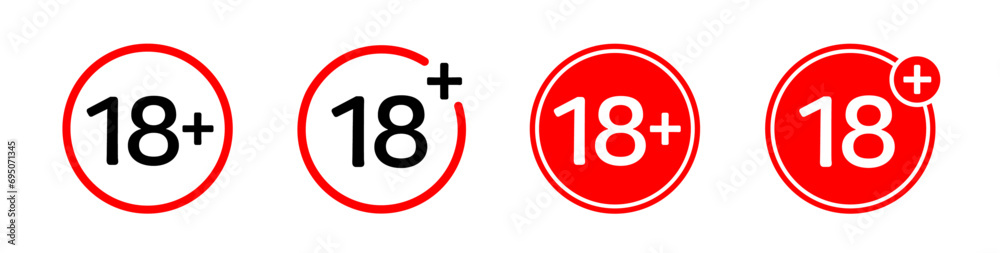 Eighteen plus icon set. Under 18 not allowed symbol. Vector illustration Eighteen plus icon set. Under 18 not allowed symbol. Vector illustration