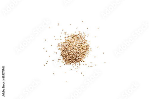 Closeup organic whole raw sesame seeds isolated on a transparent background without shadows from above, top view, png photo