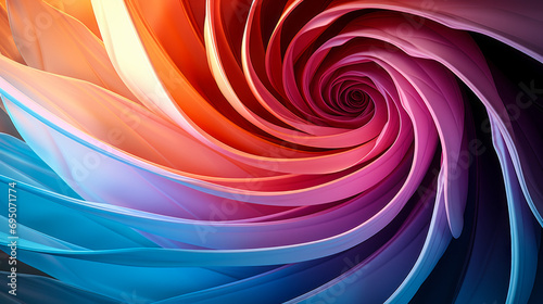 Abstract colorful spiral twisting into infinity with gradient shades of pink, blue, and orange, creating a mesmerizing digital art vortex