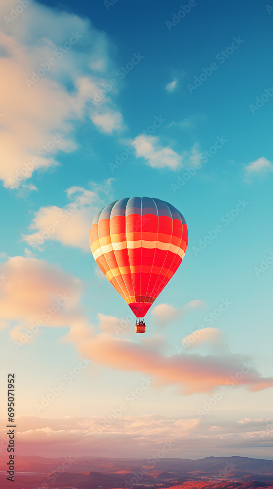 Naklejka premium Hot air balloon, balloon flyinjg, fly, hot air balloon ride, flying in the sky