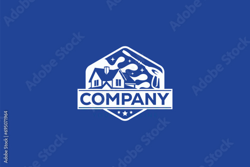 emblem logo design featuring two overlapped power wash guns, forming a house in the center negative space.