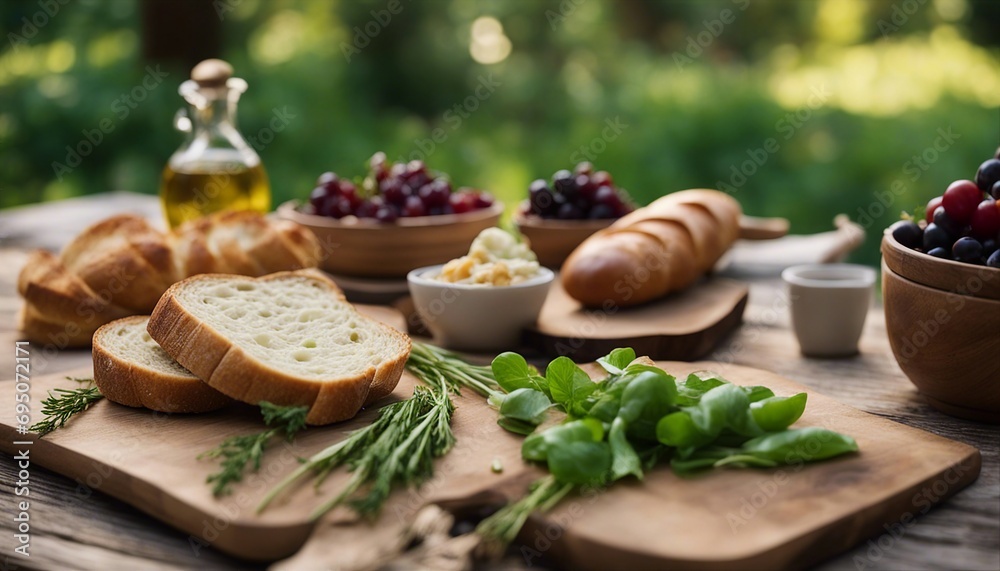 Summertime Al Fresco Dining: Artisan Bread, Fresh Herbs, and Mixed Berries