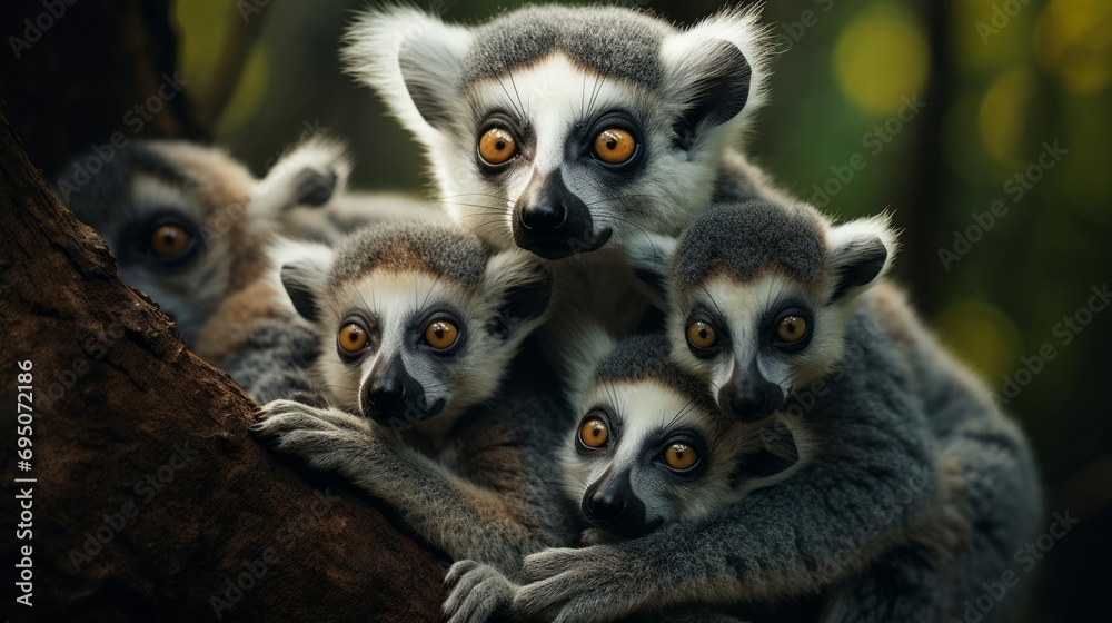 Obraz premium Lemur Family Grooming in Natural Habitat