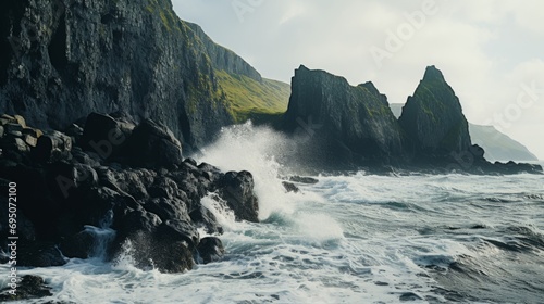 Dramatic Seascape with Crashing Waves and Rugged Cliffs