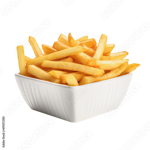 bol de cerámica cuadrado de color blanco lleno de patatas fritas, sobre fondo blanco transparente png