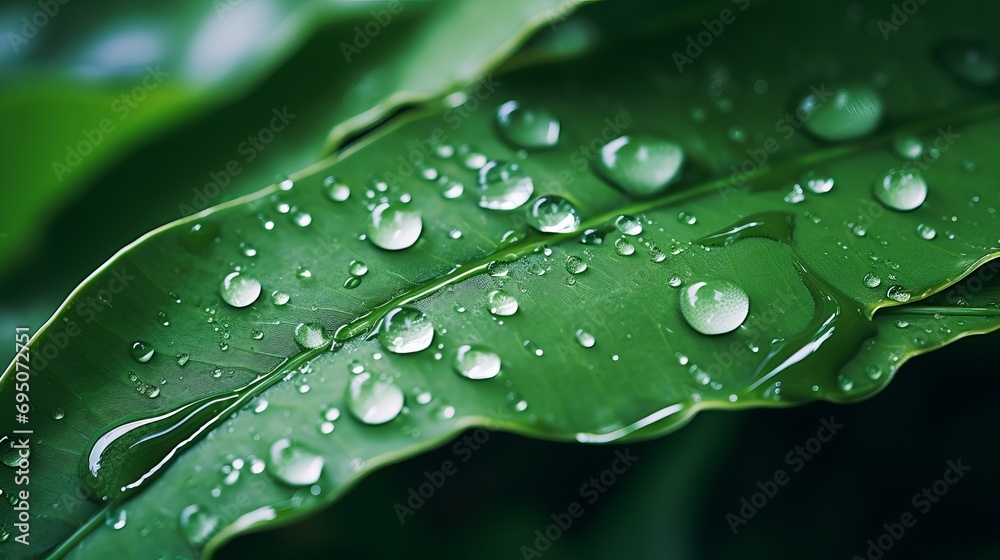 Raindrops on Green Leaf Macro Shot Raindrops on Green Leaf Macro Shot