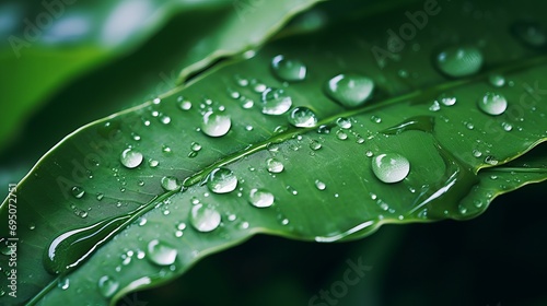 Raindrops on Green Leaf Macro Shot