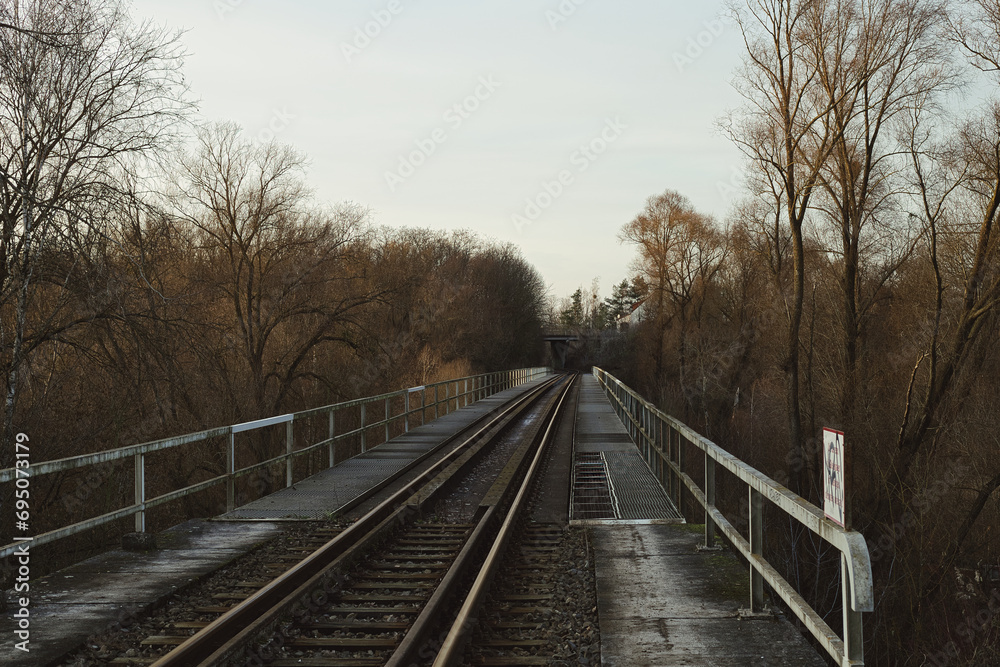Railway in the Morning - Railway Bridge over the River - Rails - Rail Track - Background - Railroad - Concept - Horizon - Nature - Sky - Urbex / Urbexing - Lost Place Railway in the Morning - Railway Bridge over the River - Rails - Rail Track - Background - Railroad - Concept - Horizon - Nature - Sky - Urbex / Urbexing - Lost Place