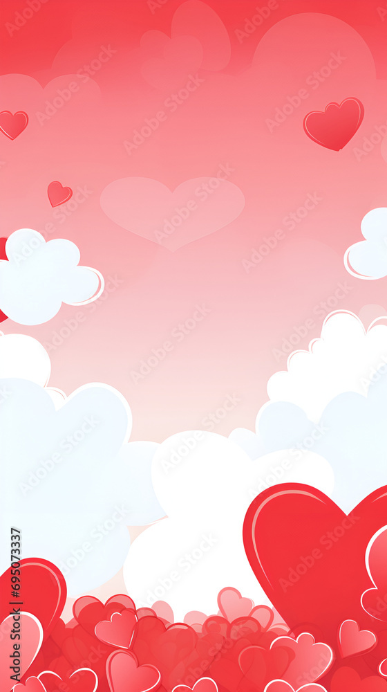 Valentine's Day background, in the form of lines and sketches of bright elements, with copy space, in bright red color.