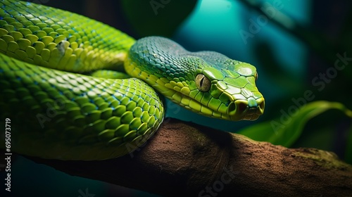 Graceful Coiled Tree Snake on Jungle Branch