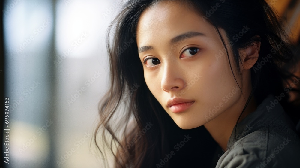 Contemplative Asian Woman with Soft Lighting Contemplative Asian Woman with Soft Lighting