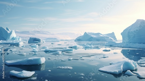 Polar Landscape with Partially Submerged Icebergs