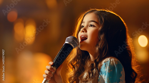 little girl singing into a microphone