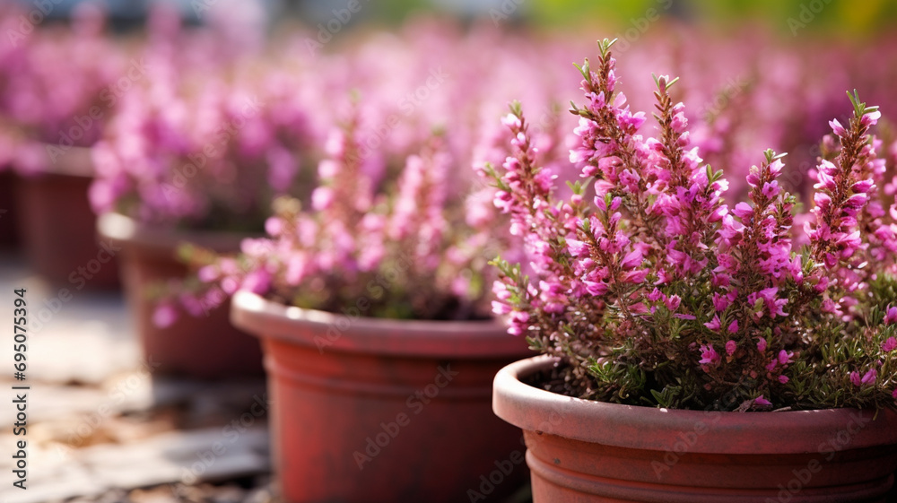 pink flower pot and flower in garden
