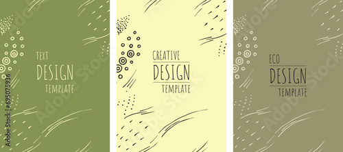Organic creative template border. Natural floral green minimal background with organic shapes and abstract leaves and lines