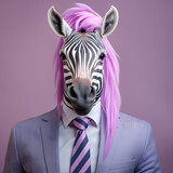 portrait of a businessman with zebra,purple,fun