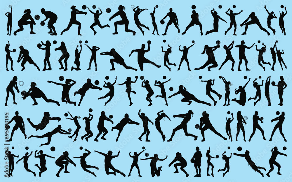 set of Volleyball player Silhouettes Vector illustration