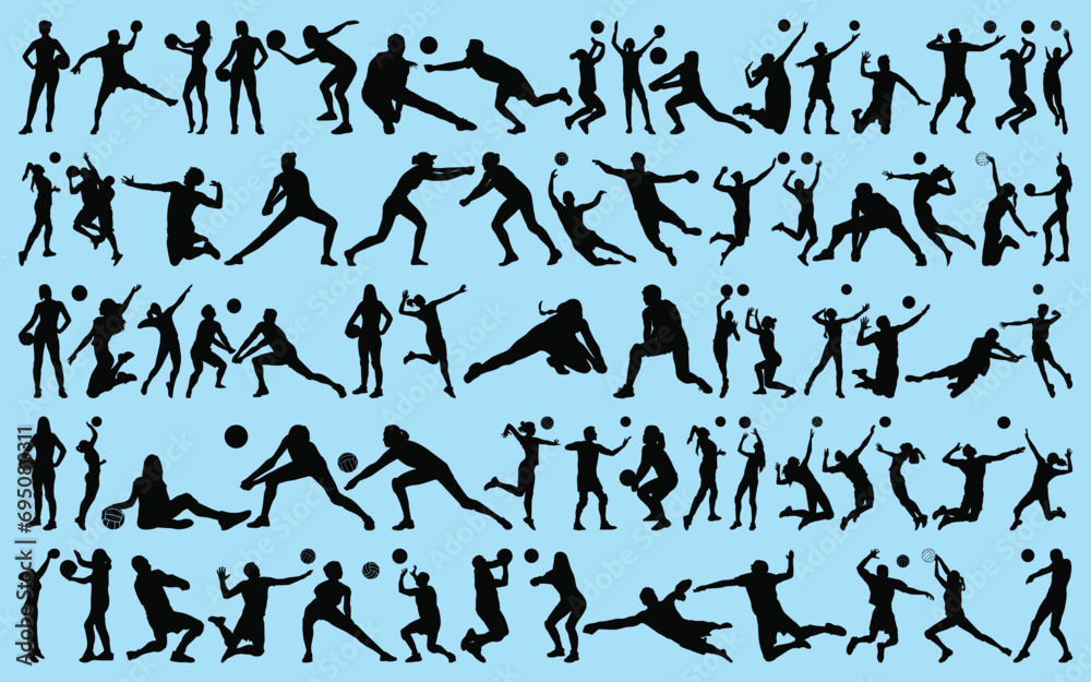 set of Volleyball player Silhouettes Vector illustration set of Volleyball player Silhouettes Vector illustration