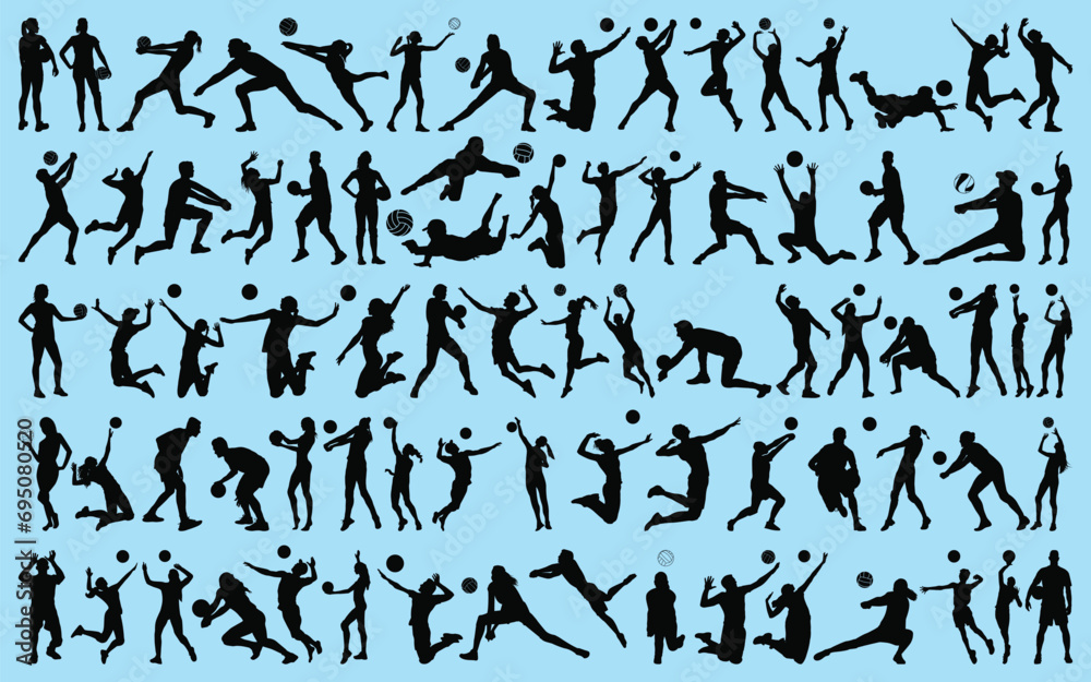 set of Volleyball player Silhouettes Vector illustration