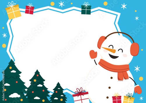 Christmas label vector. free space for text. sale card. Snow man character design.