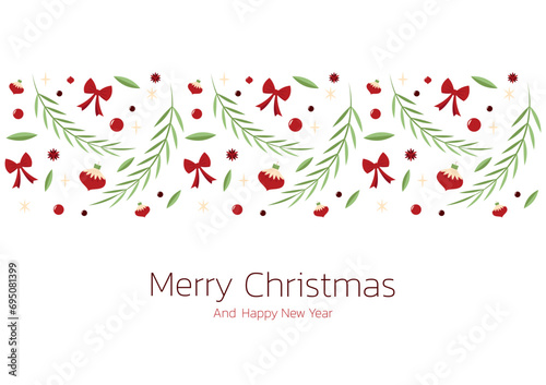 Merry Christmas banner. Christmas holly berry leaves isolated. Cute holly isolated on white background. Vector illustration. Template.