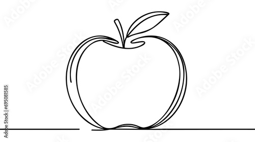 Apple continuous line drawing, Black and white vector minimalistic linear illustration made of one line