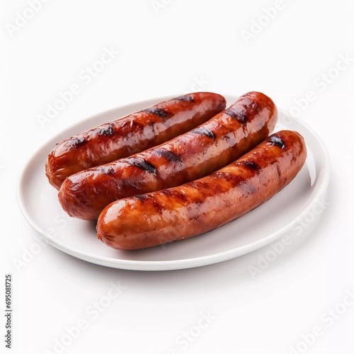 Grilled sausage isolated on white background, AI generator