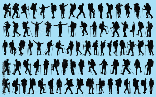 Hiking or Hiker Silhouettes Vector illustration