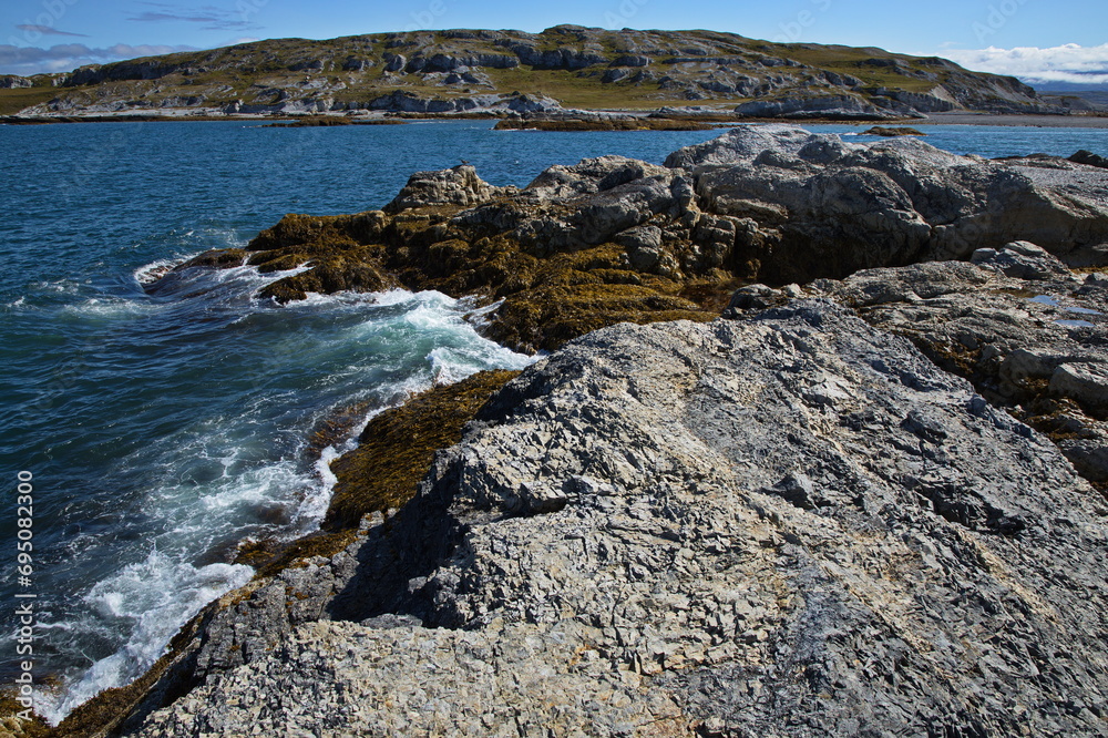 View of the landscape at Trollholmsund at Porsanger Fjord, Troms og Finnmark county, Norway, Europe
View of the landscape at Trollholmsund at Porsanger Fjord, Troms og Finnmark county, Norway, Europe