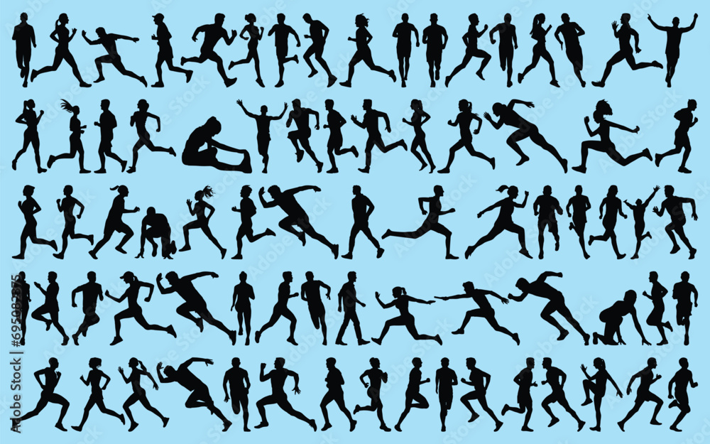 set of exercise or Running Silhouettes Vector illustration