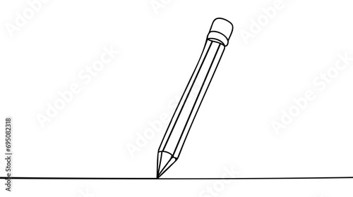 Continuous one line drawing wooden pencil for writing on paper. Back to school hand drawn minimalism concept.