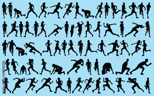 set of exercise or Running Silhouettes Vector illustration