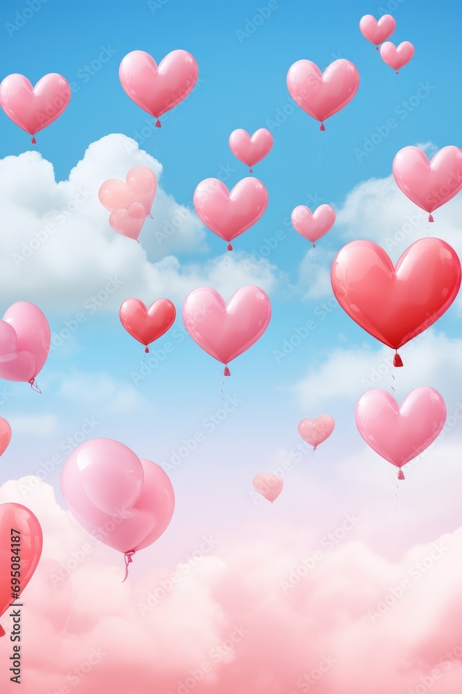 pink hearts shape balloons in the sky 