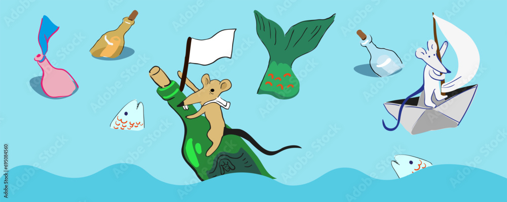 Fototapeta premium characters in the sea in a vector with flat style. illustration objects set for motion postcards posters cover stickers advertising