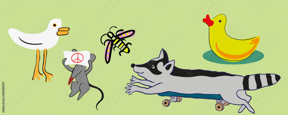 Fototapeta premium set of animal characters in a vector with flat style. illustration objects set for motion postcards posters cover stickers advertising